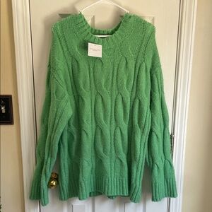 American Eagle Outfitters Green Cable Knit Crewneck Sweater